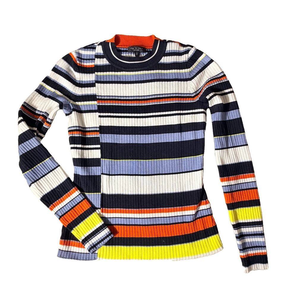 Rag & Bone Mason Ribbed Knit Multicolor Striped Shirt Sweater S Womens